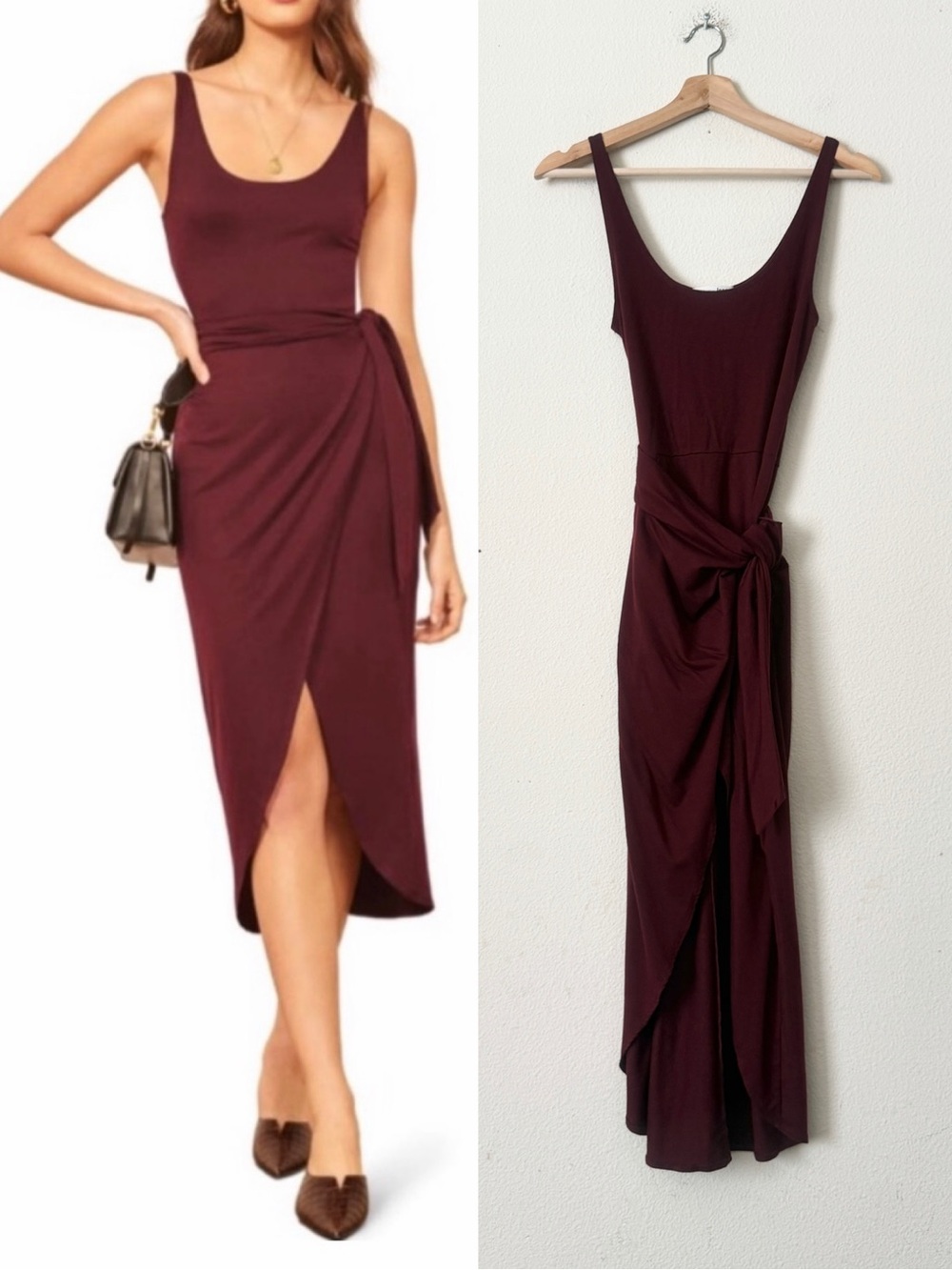 Reformation XS Kaila sleeveless wrap midi dress in Merlot